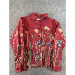 VINTAGE Gotcha Covered Shirt Womens Medium Red Floral Button Up Long Sleeve USA